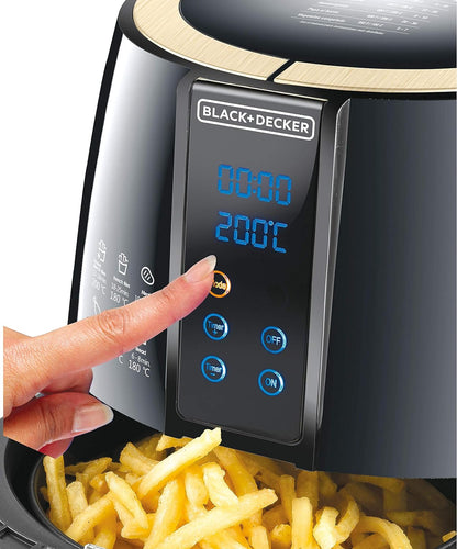 BLACK+DECKER Digital Air Fryer, 1500W, 4L/1.2kg, 360° Hot Air Convection Technology, Temperature & Time Controller, Touch Digital Display, Frying Grilling, Roasting & Baking, A400-B5