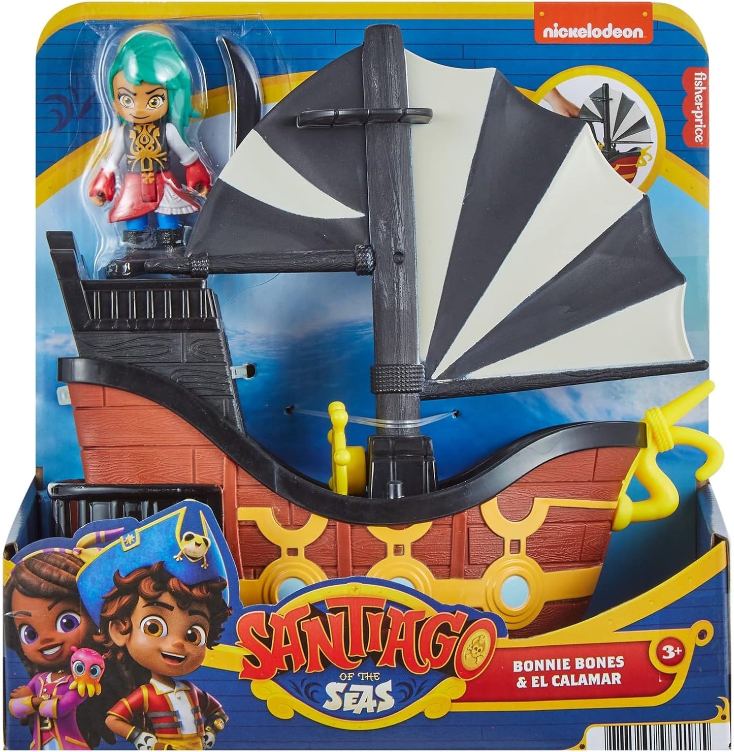 Fisher-Price Nickelodeon Santiago of the Seas Santiago figure & El Bravo pirate ship toy for preschool pretend play ages 3 years and up