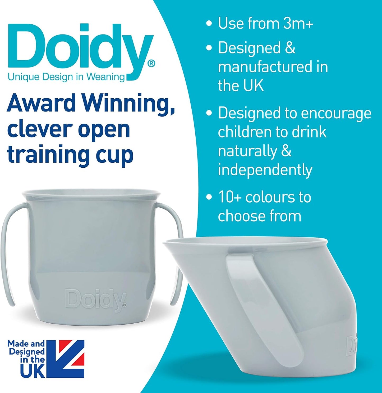 Doidy Cup - Training Sippy Cups for Toddler Cup & Babies - Unique Slanted Design Two Handles Baby Cup - Great Weaning Cup for Milk, Water & Juice - Use from 3-6 Months to Toddler (Purple)