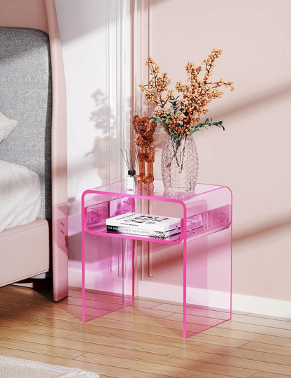 solaround Acrylic Side Table, Nightstand U-Shaped Bedside Table for Bedroom Living Room, 30 * 40 * 50cm, Clear