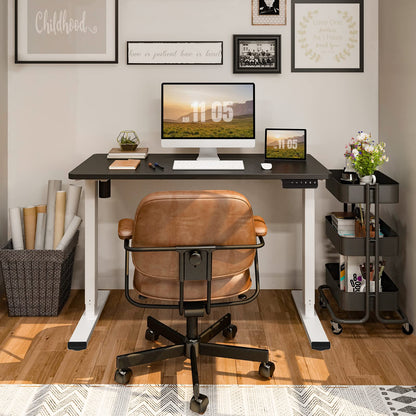 Flexispot EN1 Height Adjustable Standing Desk with Memory Height Adjustable Whole-Piece Desk Top (55x28, Black Frame + White Top)