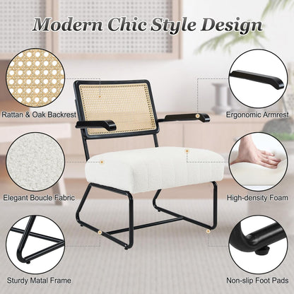 Fahomiss Accent Chairs - Living Room Chairs Mid-Century Modern Style Breathable Mesh Rattan Backrest Velvet Seat Oversized Bedrooms Reading Office White Black (White-Brown, x1)