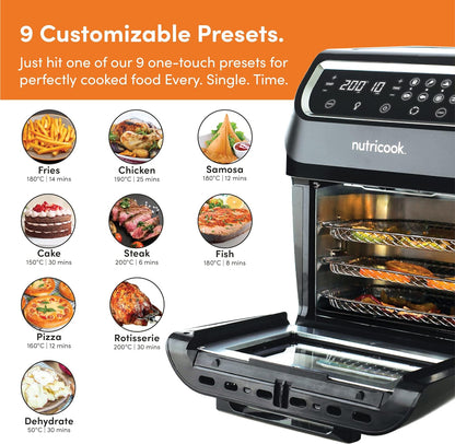 Nutricook Air Fryer Oven, 1800 Watts, Digital/One Touch Control Panel Display, 8 Preset Programs, 12 Liters, Black