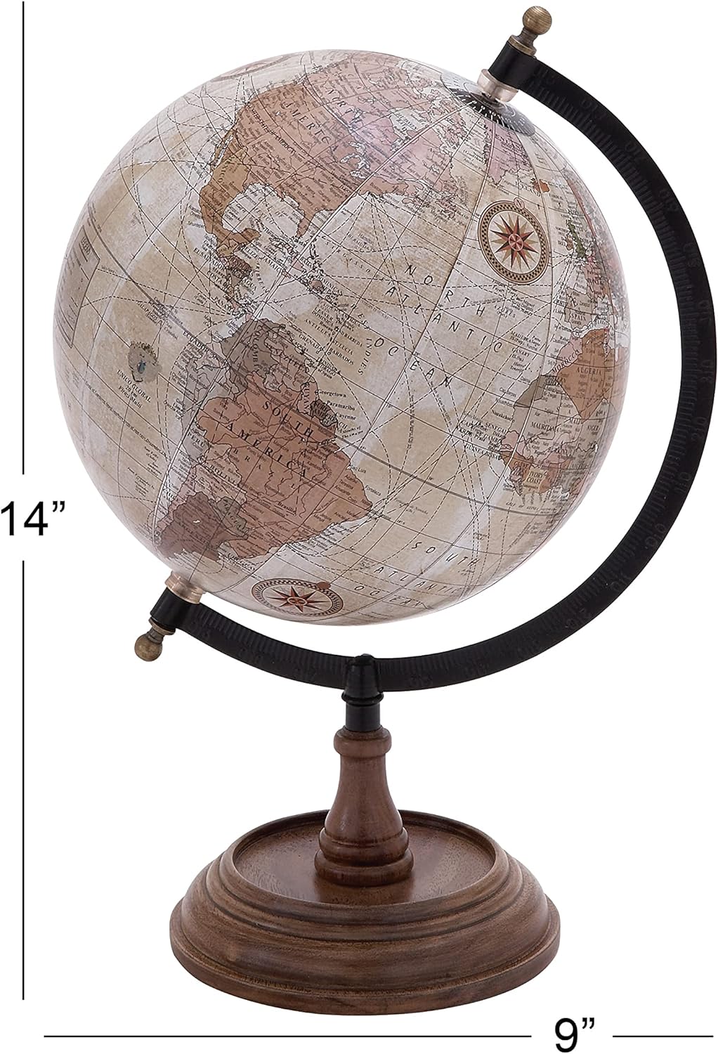 Deco 79 Mango Wood Globe with Wood Base, 9" x 8" x 13", Brown