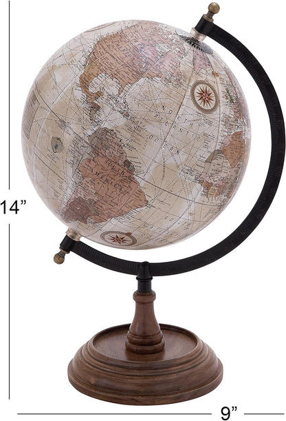 Deco 79 Mango Wood Globe with Wood Base, 9" x 8" x 13", Brown