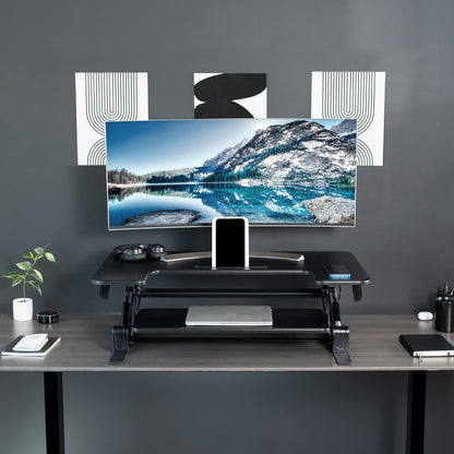 VIVO Black Height Adjustable 36" Stand up Desk Converter | Quick Sit to Stand Tabletop Dual Monitor Riser (DESK-V000V)