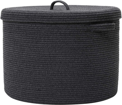 16" x 16" x 18" Extra Large Storage Basket with Lid, Cotton Rope Storage Baskets, Laundry Hamper, Toy Bin, for Toys Towels Blankets Storage in Living Room Baby Nursery, All Black Basket with Cover