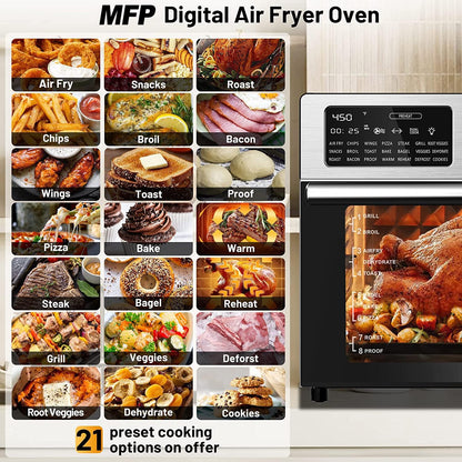 Dxmocos 30L Air Fryer Toaster Oven,Stainless Steel Air Fryer Rotisserie Combo,21 in 1 Countertop Ovens, Innovative 360° Air Frying Technology,Large Air Fryers Oven