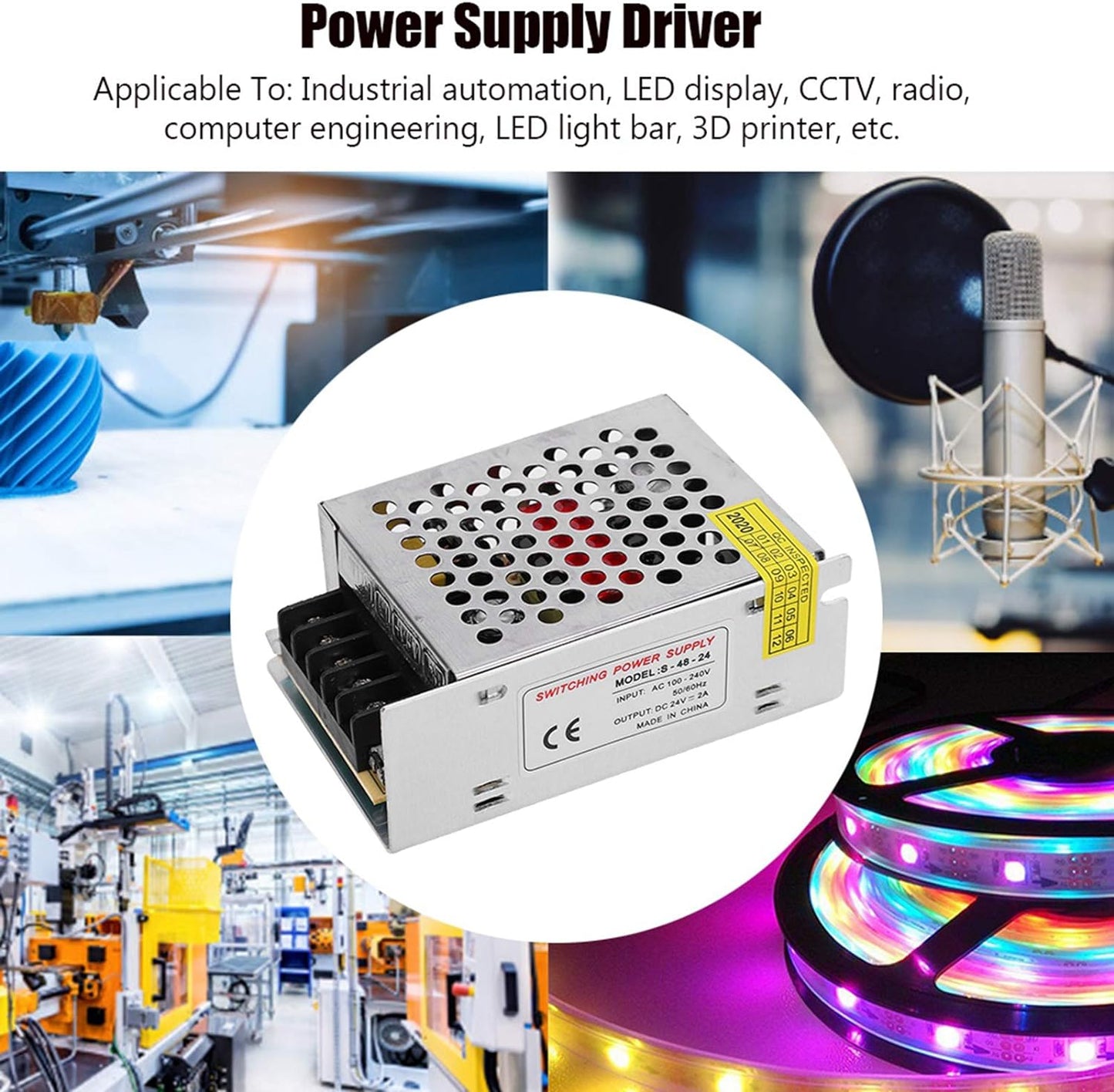 DC 24V Switch Power Supply Driver Adapter, Aluminum Alloy AC TO DC 24V FOR LED Display, CCTV, Radio, Computer, 24V Power Supply FOR LED Strip Light AC110/220V±15%) (S-60-24