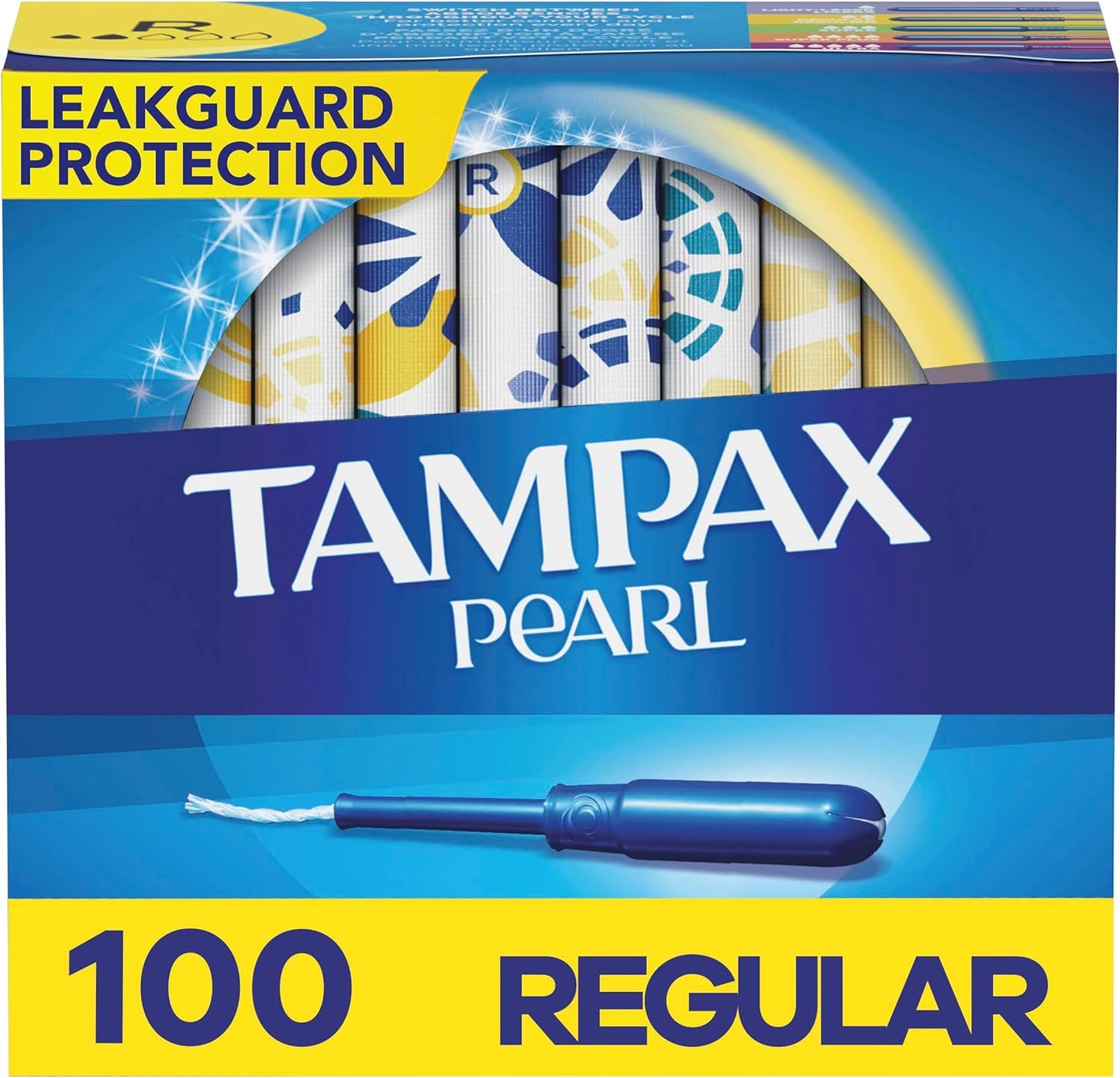 Tampax Pearl Tampons Regular Absorbency, 100 Count, BPA-Free Plastic Applicator and LeakGuard Braid, Unscented, 50 Count, Pack of 2 (100 Count Total)