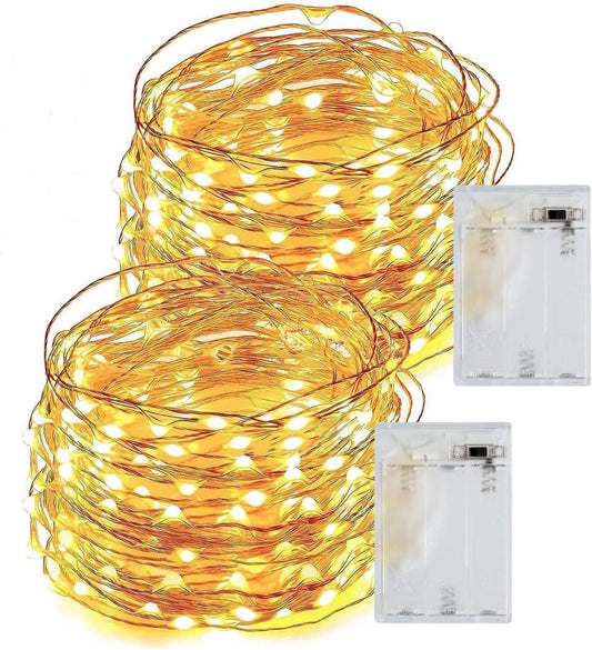 Romwish 12M Fairy Lights 2 Pack,120LED Battery Operated String Lights, Warm White Sliver Wire Fairy Lights for Kids Bedroom Indoor, Birthday, Wedding, Party, Tree, Wall Decoration