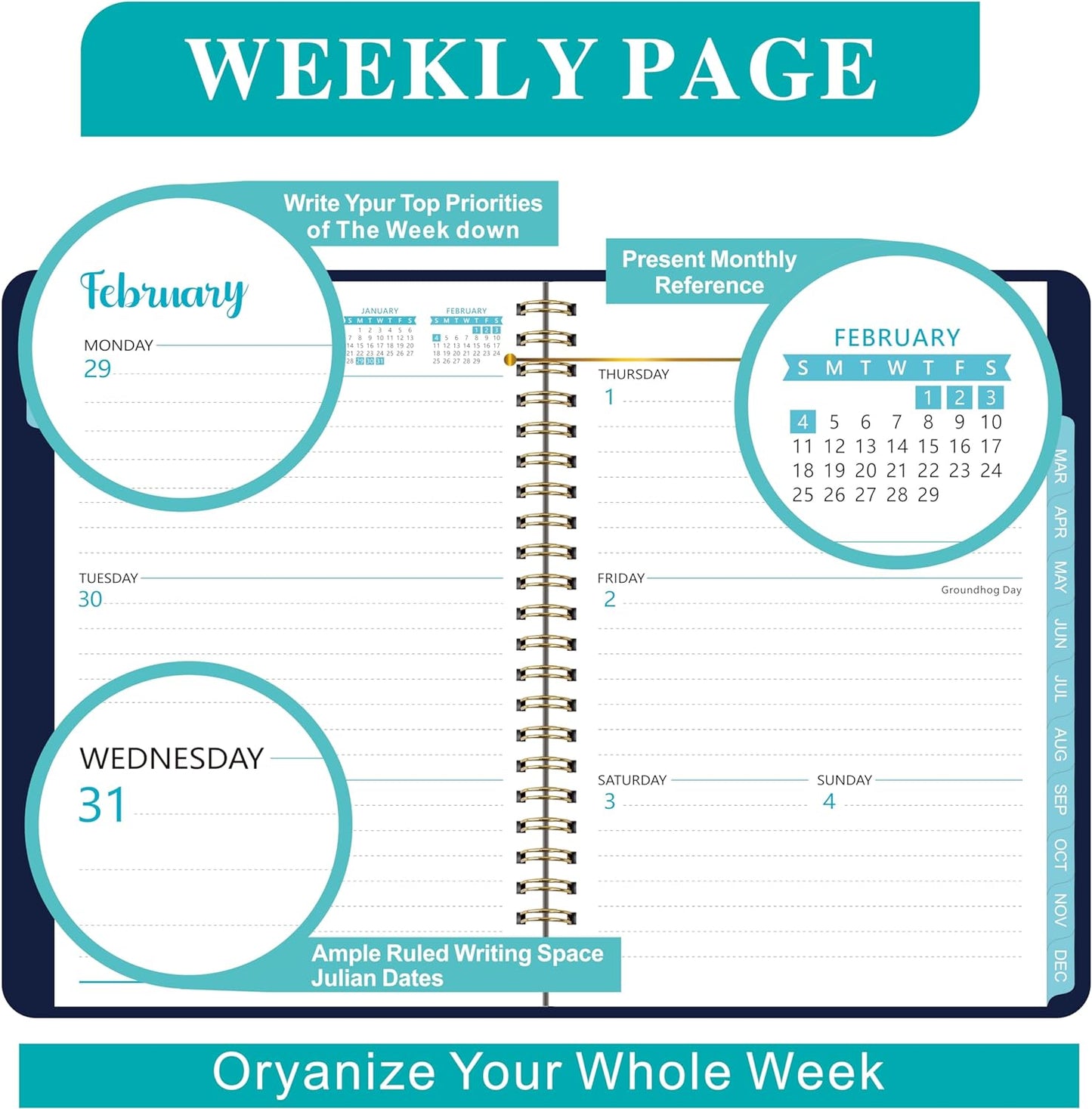 KSNOW 2024 Weekly and Monthly Planner, Runs from January 2024 to December 2024, Life Planner to Hit Your Goals & Live Happier, 12 Months Yearly Agenda Productivity for Women & Men, A5 (Blue)