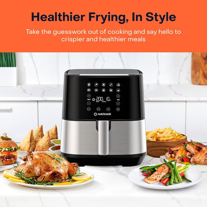 Nutricook Air Fryer Duo 2 by Caliber Brands, 8.5L Independently Controlled Dual Baskets, Air Fry, Bake, Roast, Broil, Reheat & Dehydrate, 6 Presets, AFD185, Black, 2400 Watts, 2 Year Warranty