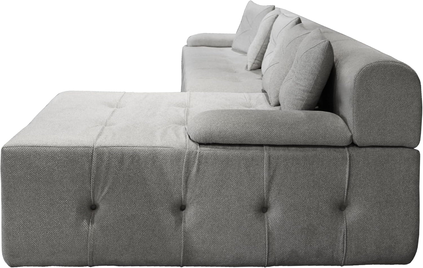 L-Shaped Sectional Sofa with Tufted Cushions, Beige Color