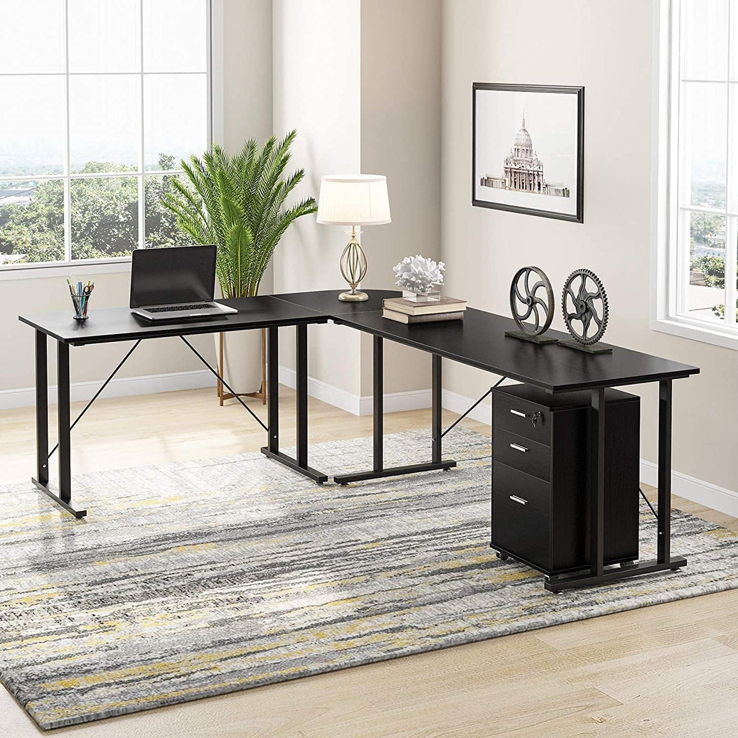 ROYAL POLAR Large L-Shaped Computer Desk with Shelves, Corner Desk, Home Office Writing Workstation with Storage