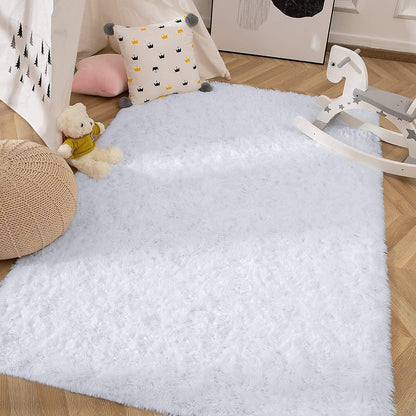 Tinyboy-hbq Area Rugs Shaggy Carpet for Living Room Bedroom Large Fluffy Carpet Modern Non-Slip Mat Multisize Rug Indoor Home Decor (Gray White, 80 x 120 cm)