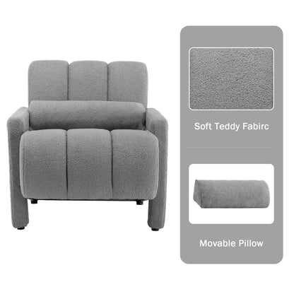 LOULENS Lambswool Accent Chair, Modern Upholstered Sherpa Accent Chair, Comfy Teddy Single Armchair with Pillow for Living Room, Bedroom (Grey, Backrest Under The Cushion)