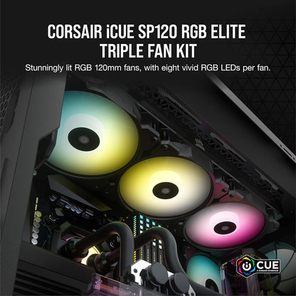 Corsair Cooling Fan SP Series SP120 RGB ELITE 120mm RGB LED Fan with AirGuide, Triple Pack