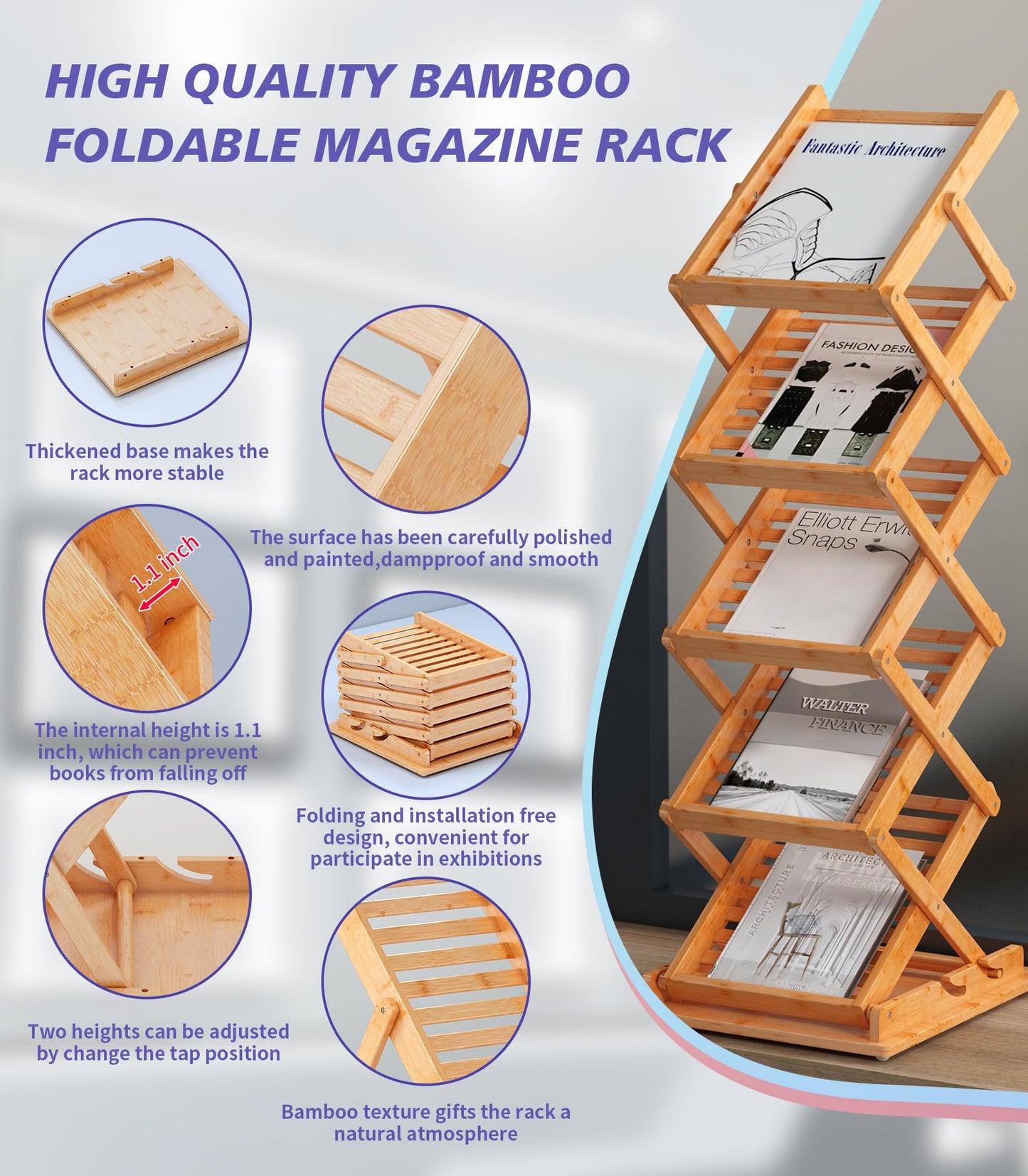 Magazine Rack Floor Bamboo Yiming , Magazine Stand Newspaper Display Stands - Standing Magazine Rack for Exhibition Trade Show