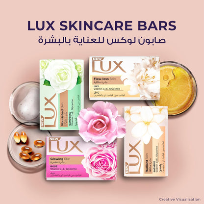 LUX Bar Soap for glowing skin, Rose, with Vitamin C, E, and Glycerine, 6 x 120g