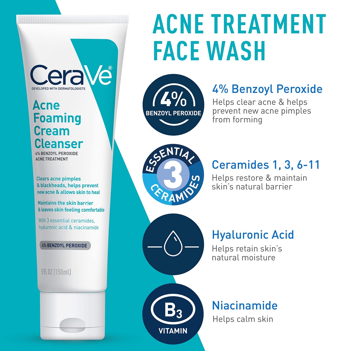 CeraVe Skin Care Set for Acne Treatment with Face Wash with Benzoyl Peroxide, Retinol Serum, AM Face Moisturizer with SPF & PM Face Moisturizer,5oz Cleanser + 1oz Serum + 2oz AM Lotion + 2oz PM Lotion