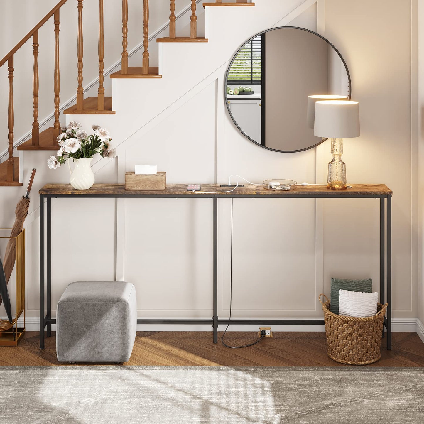 Lifewit Console Table, Narrow Sofa Table, Entrance Table with Power Station, Behind Couch Table, Industrial Style, for Living Room, Hallway, Entryway