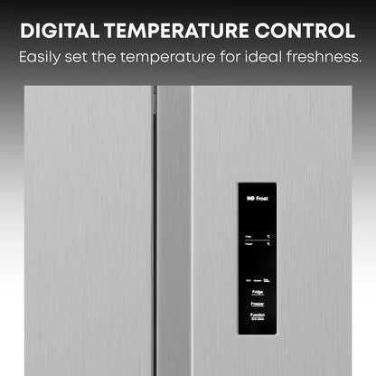 KROME 600L Gross, Side By Side Refrigerator with Multi Air Flow System, Electronic Touch Temperature Control, Door Alarm, No Frost Cooling System, 10 Year Compressor Warranty, Silver- KR-SBS601SM