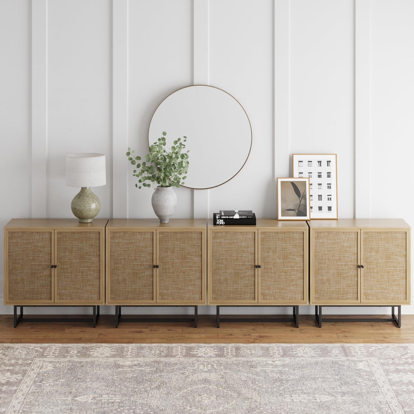 Nathan James Accent Boho Modern Free Standing Buffet Sideboard Hallway, Entryway, Dining Living Room, 1 Storage Cabinet, Beacon - Light Brown