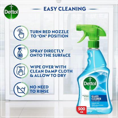 Dettol Sparkling Shine Glass Cleaner, helps remove Greasy Residues, Trigger Spray Bottle, 500ml ( Packaging May Vary)