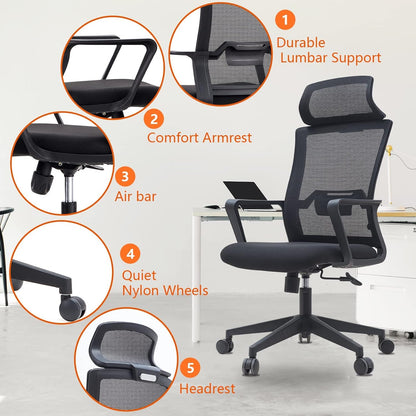 Kano.cn Desk Chair Office Chair for Home Height Adjustable Mid Back Mesh Computer Chair with Lumbar Support Mesh Swivel Computer Office Ergonomic Executive Chair