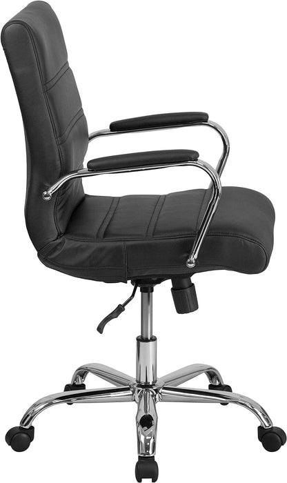 Flash Furniture Executive Office Chair, Ergonomic Contoured And Height Adjustable Leather Seat, Chrome Arms Tilt Lock Lever, White