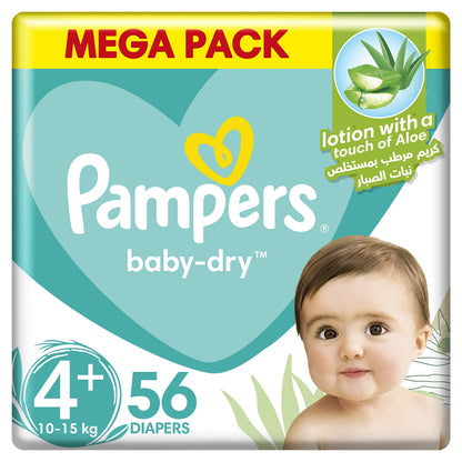 Pampers Baby-Dry Taped Diapers with Aloe Vera Lotion, up to 100% Leakage Protection, Size 4, 9-14kg, 240 Count