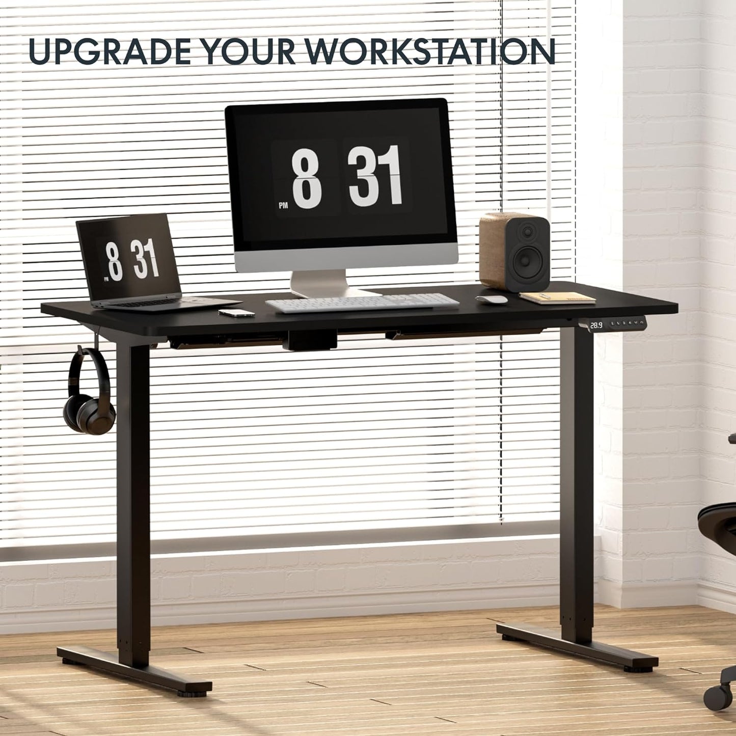 Flexispot EN1 Height Adjustable Standing Desk with Memory Height Adjustable Whole-Piece Desk Top (55x28, Black Frame + White Top)