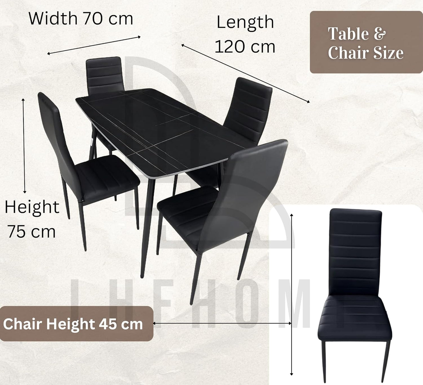 LHFHOMT - 5-Pieces Dining Sets, 1 Piece Rectangular Table With 1+4 Seater Modern Design Furniture for Home, Dining Room, Cafeteria (Black, L120,W70,H75CM)