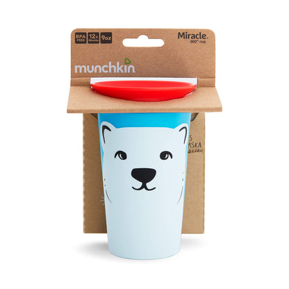 Munchkin Miracle 360° WildLove Sippy Cup, Spill proof and leak proof cup for toddler/kids boys and girls, 9oz Capacity, Lemur & Bee, 12 Months and above, Pack of 2