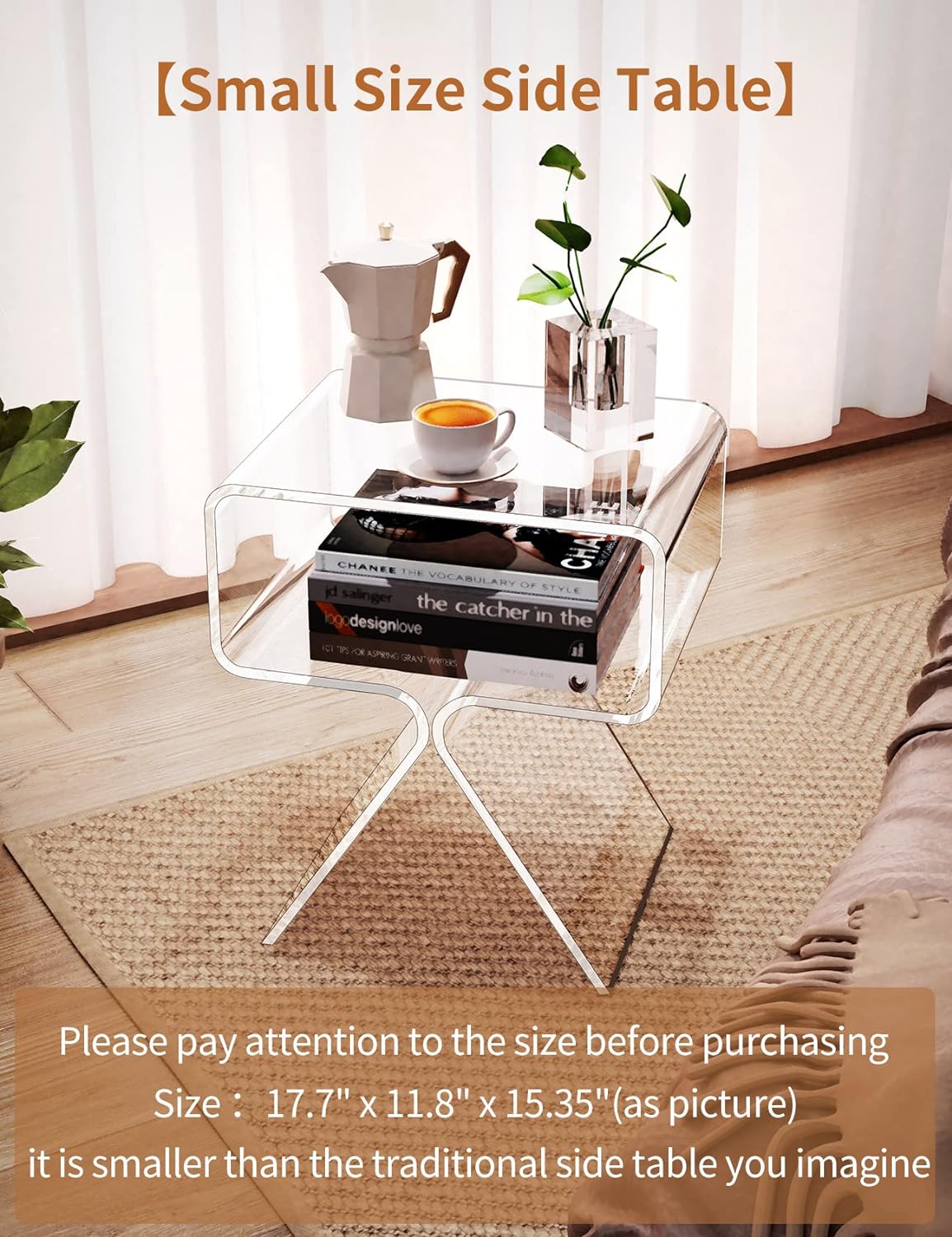 solaround Acrylic Nightstand Side Table Modern Design Clear Home Decor Display End Table for Living Room (Clear)