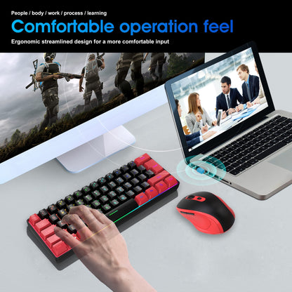 ROCK POW 60% Wired Gaming Keyboard, RGB Backlit Ultra-Compact Mini Keyboard, Waterproof Small Compact 61 Keys Keyboard for PC/Mac Gamer, Typist, Travel, Easy to Carry on Business Trip(Black-White)