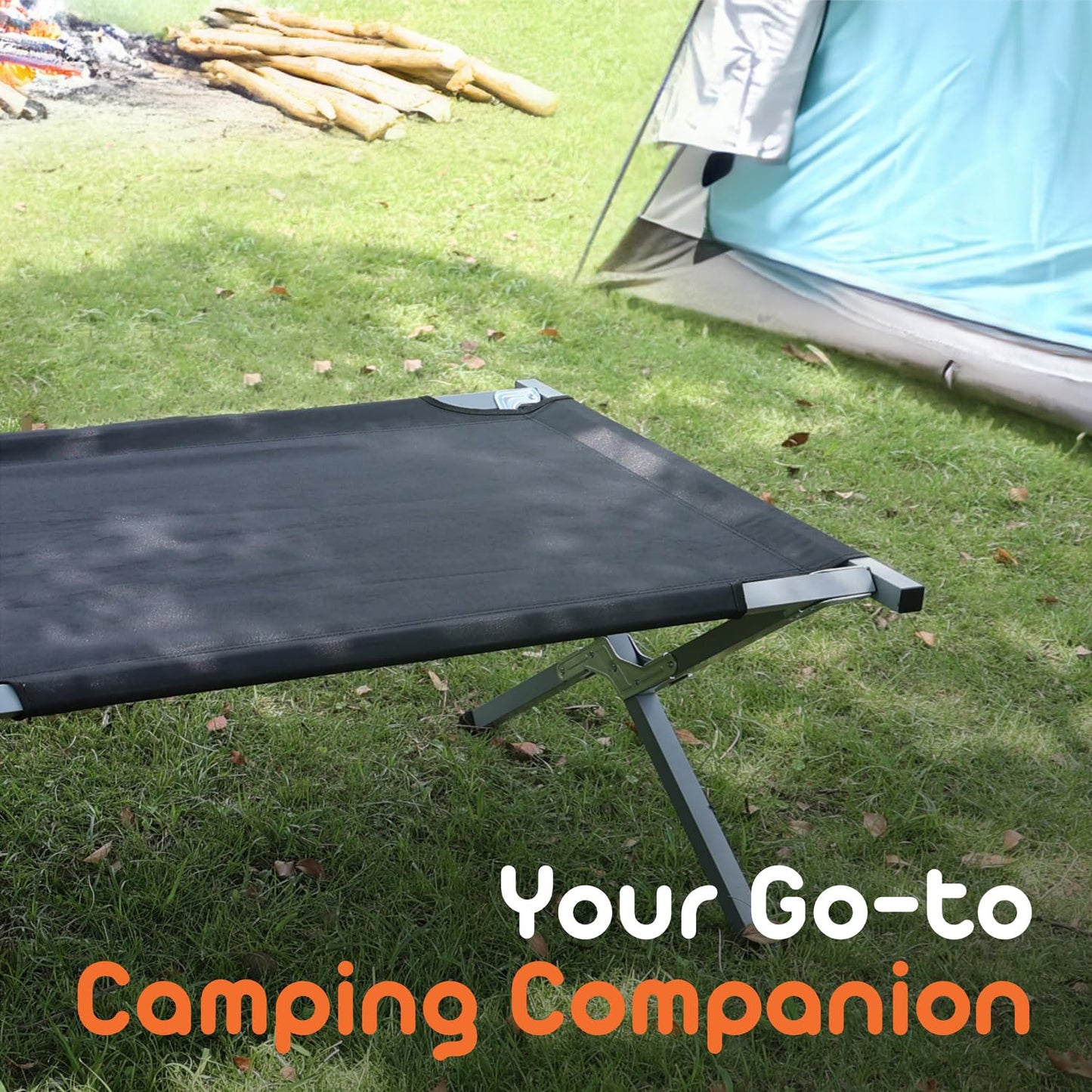 woodandgas outdoors Wood & Gas Folding Camping Bed - Lightweight Portable Steel Frame with Oxford Fabric, 188cm Length, 64cm Width, 42cm Height, 5kg - Perfect for Adventures, Camping, and Hiking