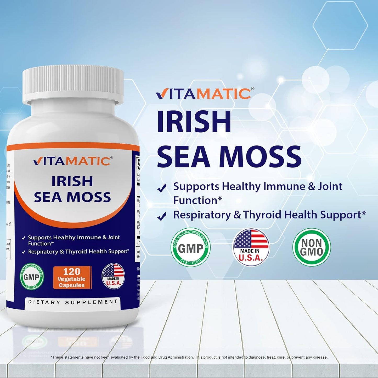 Vitamatic Irish Sea Moss Gummies - 3000 mg - 60 Vegan Gummies - Made with Bladderwrack & Burdock Root - Seamoss Supplement for Thyroid, Energy, Immune Support (60 Gummies (Pack of 1))