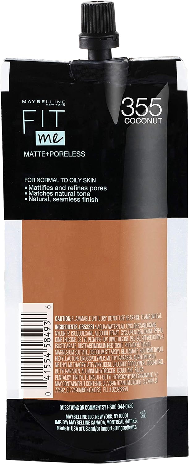 Maybelline Fit Me Matte + Poreless Liquid Oil-Free Foundation Makeup, Soft Tan, 1 Count (Packaging May Vary)