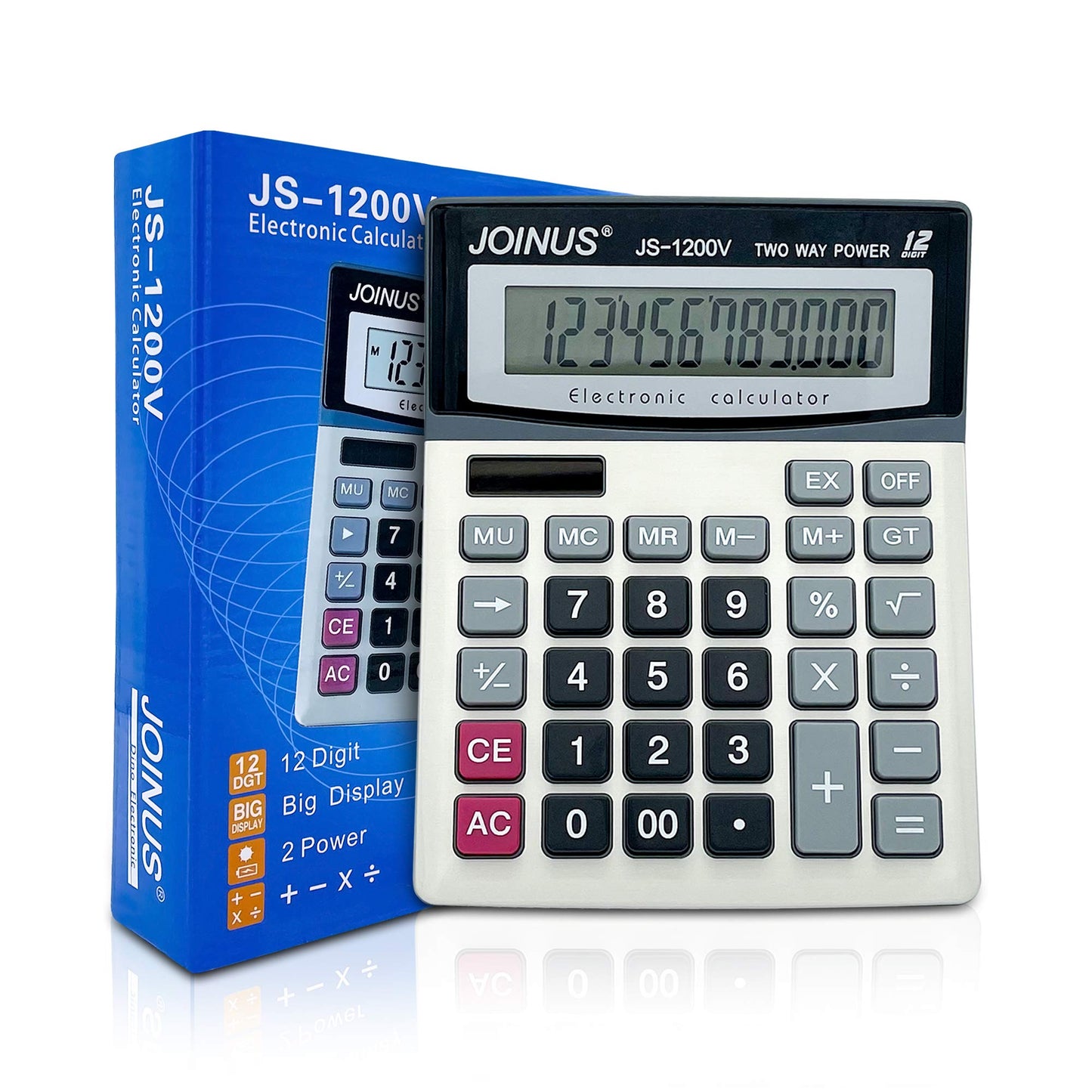 Empire Desk Calculator with Large Key Buttons, 12 Digits, Large Eye-Angled Display, Solar and Battery Powered for Home and Office (Battery Included)