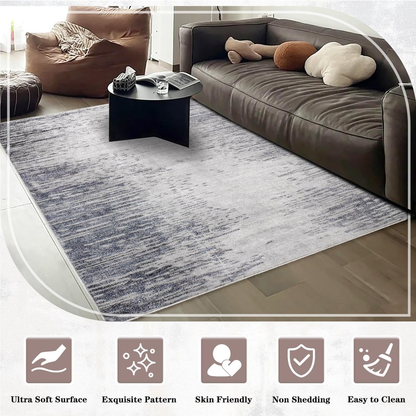 Calore Abstract Area Rugs Modern Carpet Soft Living Room Rug Large Washable Shaggy Rugs for Living Room Bedroom Dining Room Indoor Home Decor (Abstract Beige Grey/Light Brown, 120 x 160 cm)