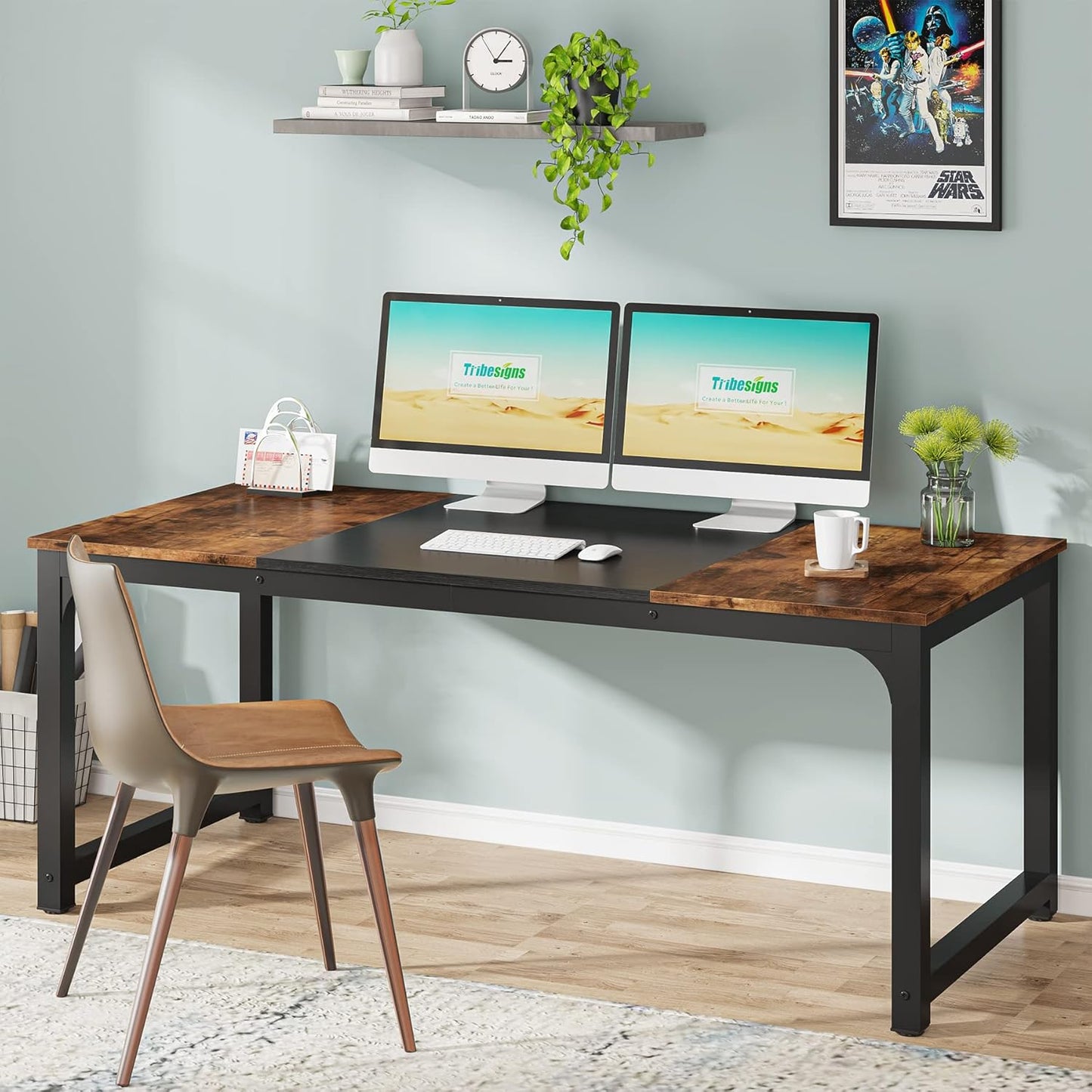 Tribesigns Computer Desk, Large Office Desk Computer Table Study Writing Desk for Home Office, Walnut + Black Leg, 63 X 23.6 inch