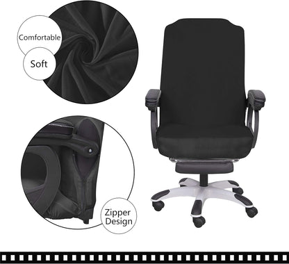 SARAFLORA Polyester Solid Stretch Washable Computer Chair Slipcovers for Universal Rotating for Boss, Office Chair (Large, Black)