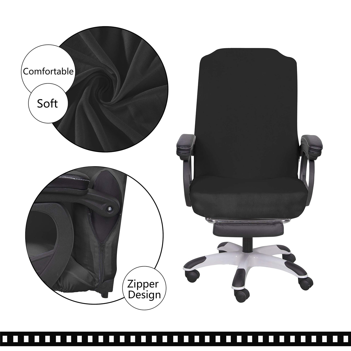 SARAFLORA Polyester Solid Stretch Washable Computer Chair Slipcovers for Universal Rotating for Boss, Office Chair (Large, Black)