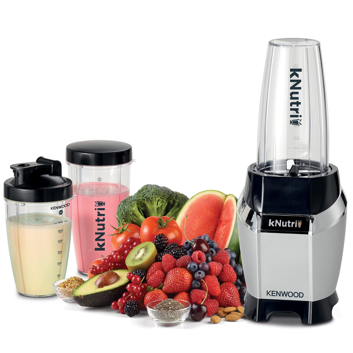 Kenwood Personal Blender 600W Smoothie Blender/Smoothie Maker With 700Ml & 600Ml Tritan Smoothie2Go Bottle And Lid, Ice Crush Function Bsp70.180Si Black/Silver