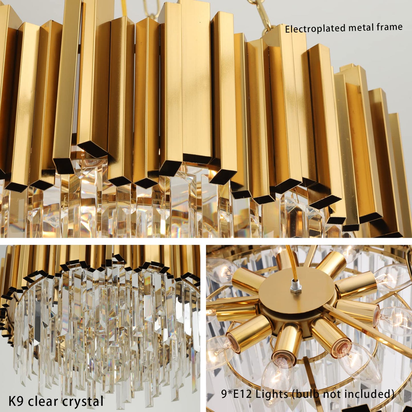 Modern Crystal Chandeliers Gold Black Crystal Chandeliers 3-Tier Round Crystal Chandelier Ceiling Light Fixture Crystal Pendant Light Fixture for Dining Room Living Room Bedroom Foyer Hallway W15.7"