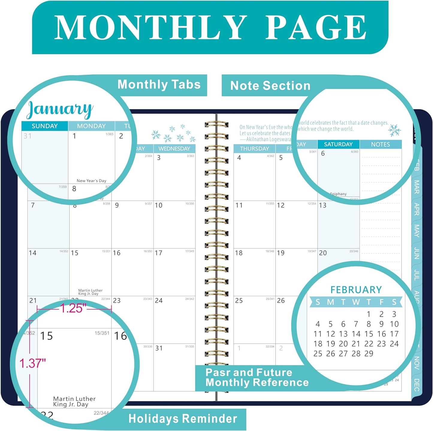 KSNOW 2024 Weekly and Monthly Planner, Runs from January 2024 to December 2024, Life Planner to Hit Your Goals & Live Happier, 12 Months Yearly Agenda Productivity for Women & Men, A5 (Blue)