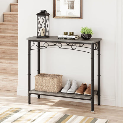 IDEALHOUSE 2024 New Console Table, 31.5" L x 11.8" W x 31.8" H Retro Sofa Table with Storage, 2 Tier Behind Couch Table for Living Room, Entryway, Hallway, Foyer-Black-Vintage Design and Versatile Use