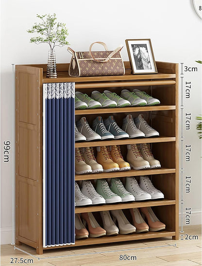 Sulfar Wooden Shoe Rack, Shoe Cabinet with Dustproof Cover,Bamboo Free Standing Entryway Closed Shoes Organizer,Multi-Function Storage Shelf,Wood Made Home House Office Furniture, Boots Stand (6Tier)